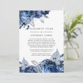 ネイビー・ホワイト・シルバー 縮小された結婚式のゲストリスト 案内状 (スタンド正面)