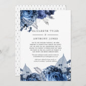 ネイビー・ホワイト・シルバー 縮小された結婚式のゲストリスト 案内状 (正面/裏面)