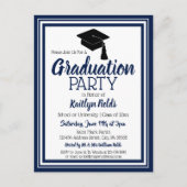 ネイビー・ホワイト・スクール・カラーズ・グラードパーティー インビテーションポストカード (正面)