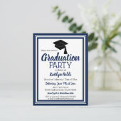 ネイビー・ホワイト・スクール・カラーズ・グラードパーティー インビテーションポストカード (スタンド正面)