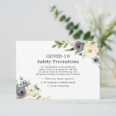 ネイビー＆ホワイト フラワー ウェディング COVID-19 安全対策 エンクロージャーカード (スタンド正面)