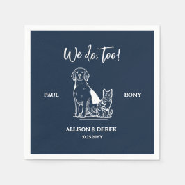 ネイビー・ホワイト・ミニマリストのドッグ・キャット・結婚ペット スタンダードカクテルナプキン