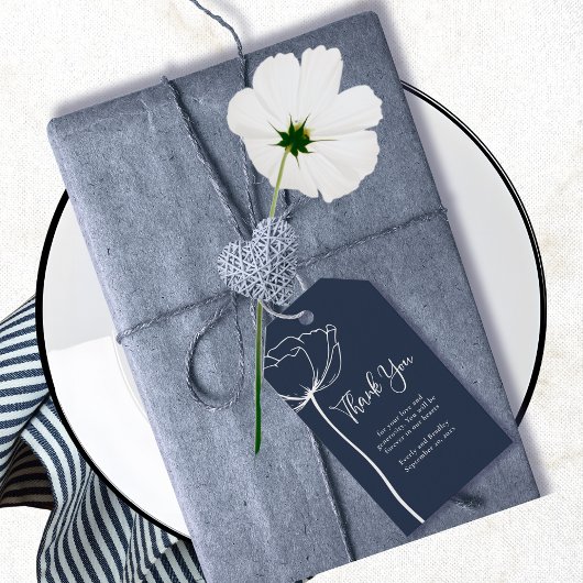 ネイビー ホワイト ミニマル フラワーモダン ウェディング サンクス ギフトタグ