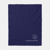 ネイビー&ホワイト |モノグラムシンプルメダリオン&ネーム フリースブランケット (正面)