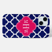 ネイビー ホワイト モロッコ #5 ラズベリー 3文字 モノグラム Case-Mate iPhoneケース (裏面 (横))