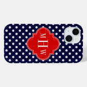 ネイビー ホワイト 水玉 赤 四つ葉 3 モノグラム Case-Mate iPhoneケース (裏面 (横))