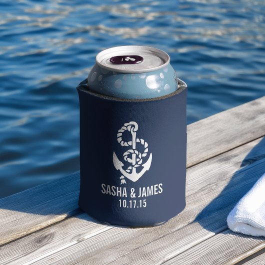 ネイビー&ホワ航海のイトロープ&いかり結婚式の引き出物 缶クーラー