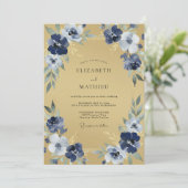 ネイビー ボタニカル フラワー ウェディング 招待状 (スタンド正面)