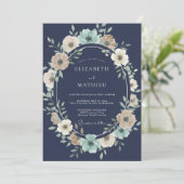ネイビー ボタニカル リース ウェディング 招待状 (スタンド正面)
