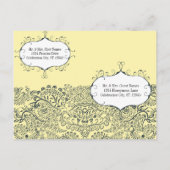 ネイビー&マスタードイエローピーコックリハーサルディナー インビテーションポストカード (裏面)