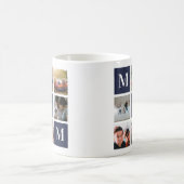 ネイビー・マム・コロブロック6枚写真コラパーソナライズされたージュ コーヒーマグカップ (中央)