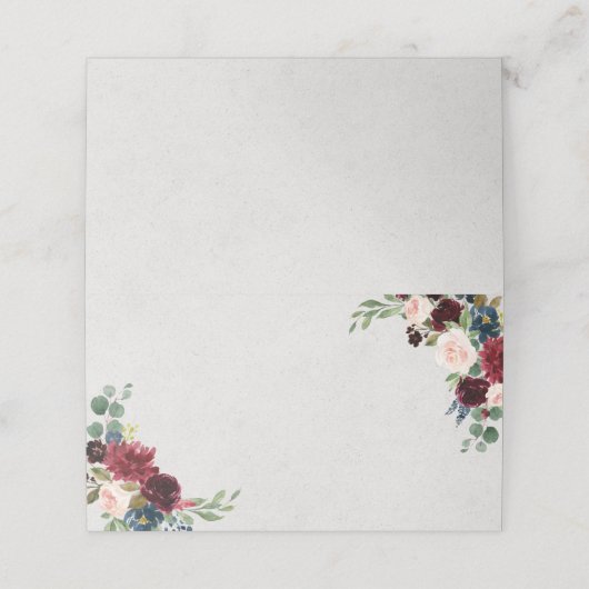 ネイビー&マルサラ結婚フローラの折り空白の曲げ プレイスカード (外部開封)