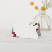 ネイビー&マルサラ結婚フローラの折り空白の曲げ プレイスカード (正面)