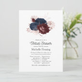 ネイビー、マルーン、バラ金ゴールドフローラバーチャルシャワー 招待状 (スタンド正面)