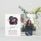 ネイビー、マルーン、バラ金ゴールドフローラ卒業写真 案内状 (スタンド正面)