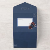 ネイビー、マルーン、バラ金ゴールドフローラ結婚 オールインワン招待状 (外側)