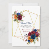 ネイビー マーサラ オレンジ フラワーの結婚式のお礼カード 招待状 (正面)