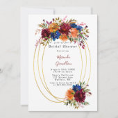 ネイビー マーズラ オレンジ フラワージオメトリック ブライダルシャワー 招待状 (正面)