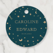 ネイビー ミスティカル ゴールド スターズ ムーン 天文学 ウェディング フェイバータグ (裏面)