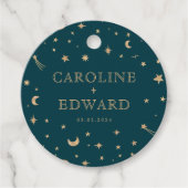 ネイビー ミスティカル ゴールド スターズ ムーン 天文学 ウェディング フェイバータグ (正面)