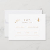 ネイビー ミスティカル ゴールド スター ムーン 天文学 ウェディング 出欠カード (正面)