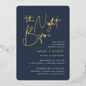 ネイビー |ミニマルモダンリストリハーサルディナー 箔招待状 (正面)