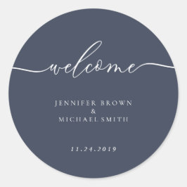 ネイビー ミニマル ウェルカム ラウンドシール