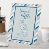 ネイビー&ミントエレファントベビーシャワーおむつラッフル 台座サイン (インサイチュ)