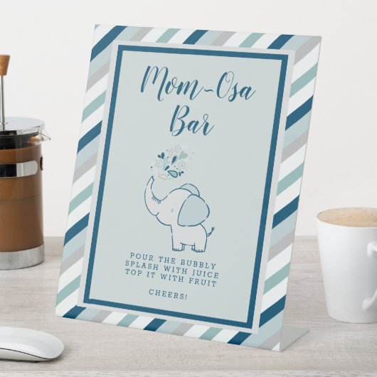 ネイビー&ミントグリーンママ – オサバーゾウ赤ちゃんシャワー 台座サイン (インサイチュ)