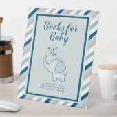 ネイビー&ミントブックスベビー象ベビーシャワー 台座サイン (インサイチュ)