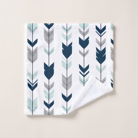 ネイビー、ミント、グレーのフレッチ矢印 バスタオルセット (ウォッシュタオル)