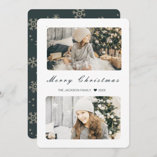 ネイビー メリークリスマス モダン2 フォト シーズンカード (正面/裏面)