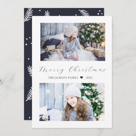 ネイビー メリークリスマス モダン2 フォト シーズンカード (正面/裏面)