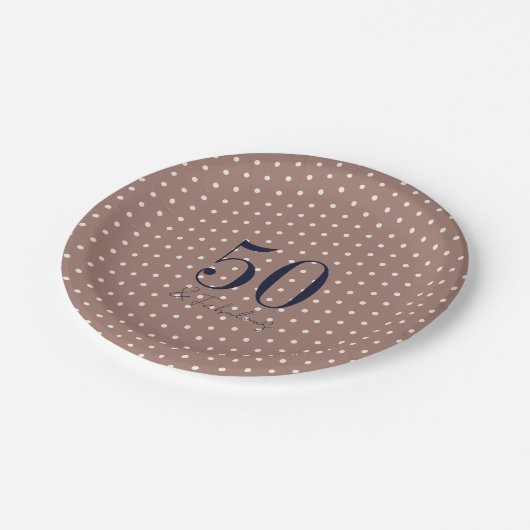 ネイビー&モカ | 50と素晴らしい誕生日パーティー ペーパープレート (アングル)
