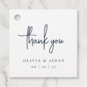 ネイビー |モダン手書きスクリプ結婚トありがとう フェイバータグ (正面)