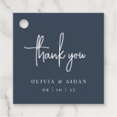 ネイビー |モダン手書きスクリプ結婚トありがとう フェイバータグ (正面)