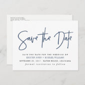 ネイビー モダン セーブ・ザ・デート 案内ポストカード (正面/裏面)