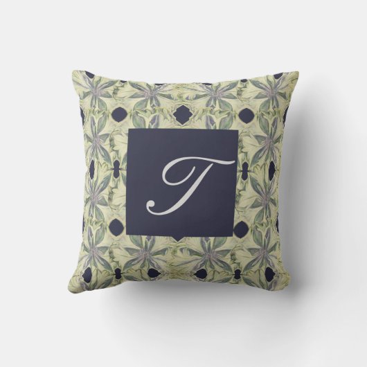 ネイビー・モノグラムで描かれたシアヌス花手 クッション (裏面)