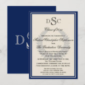 ネイビー モノグラム ローレル クラシック 大学卒業 招待状 (正面/裏面)