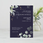 ネイビー ユーカリ エレガンス ブライド ペアレンツ ウェディング 招待状 (スタンド正面)