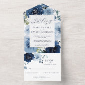 ネイビー&ライトダスティブルーフラワーウェディングRSVP オールインワン招待状 (内側)