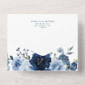 ネイビー&ライトダスティブルーフラワーウェディングRSVP オールインワン招待状 (裏面)