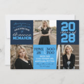 ネイビー&ライトブルー3写真卒業招待状 招待状 (正面)