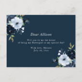 ネイビー ライトブルー 私のフラワーガールカードになりますか インビテーションポストカード (裏面)