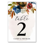 ネイビー&ラストウォーターカラーボホフローラパーソナライズされたタ テーブルナンバー (裏面)