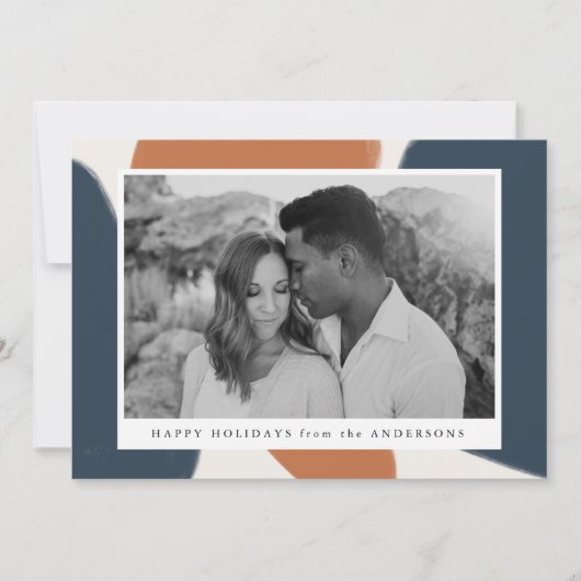 ネイビー&ラスト抽象芸術シェイプホリデーフォトカード シーズンカード (正面)