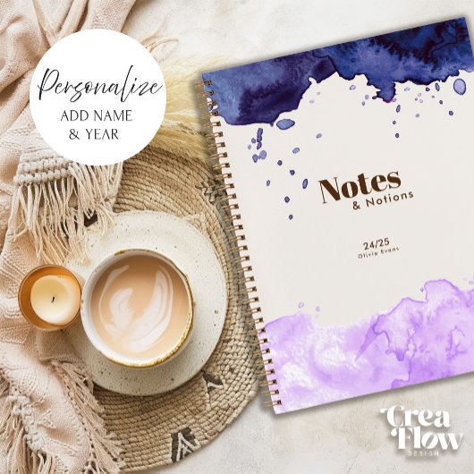ネイビー&ラベンダー水彩日刊誌 ノートブック