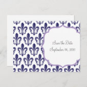 ネイビー/ラベンダー Save the Date ポストカード (正面/裏面)