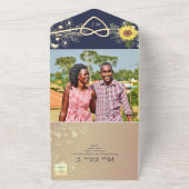 ネイビー・ルスティック・ひまわり・ウェディング オールインワン招待状 (外側)