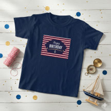 ネイビー＆レッドの海のテーマのキッズTシャツ - お誕生日おめでとう